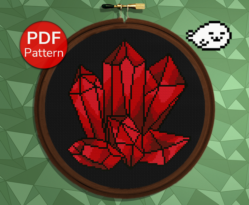 Red Crystal - Cross Stitch Pattern - Ruby - Quartz - Gem