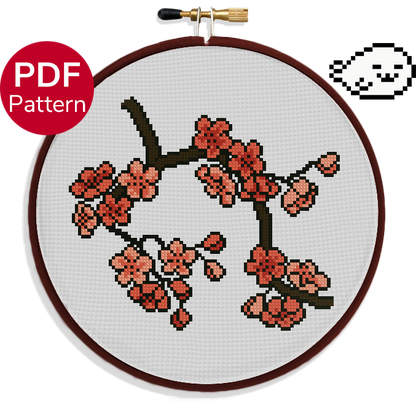 cross stitch pattern of a cherry blossom branch