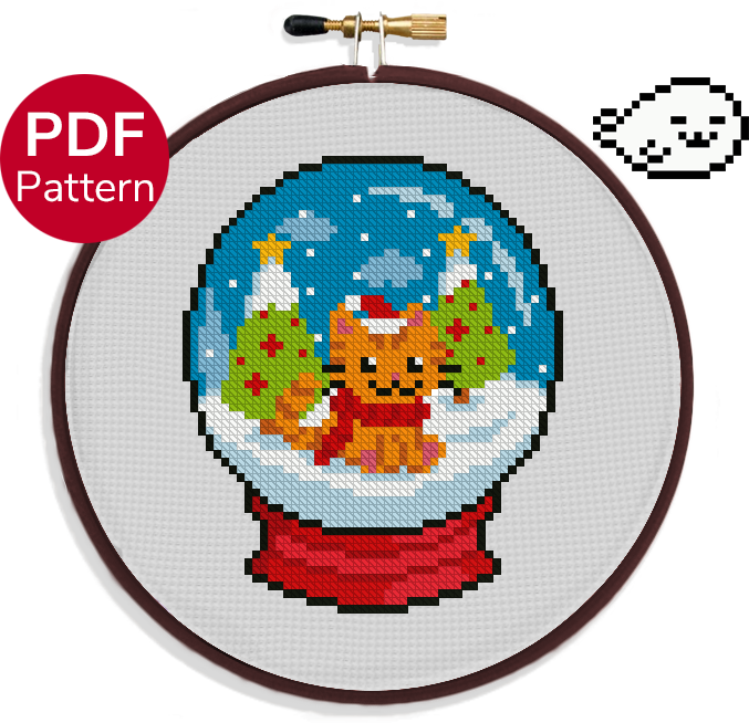 Cat in a Snow Globe - Christmas - Cross Stitch Pattern