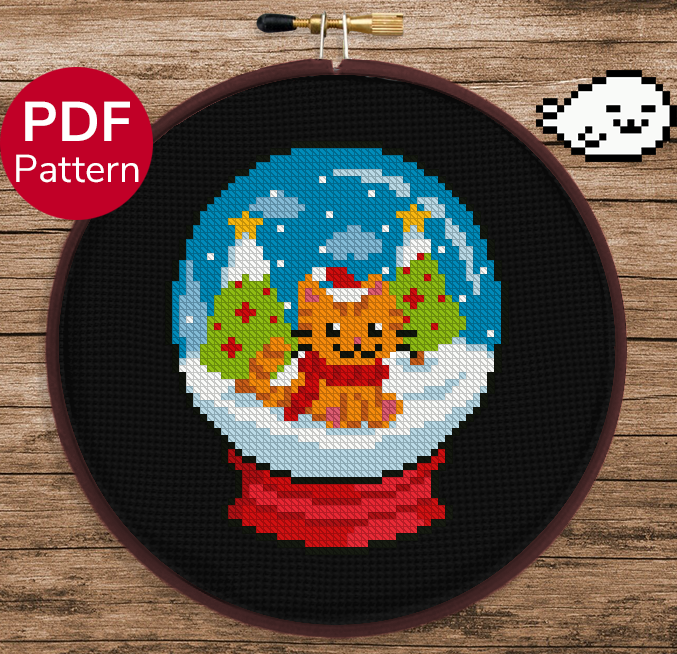 Cat in a Snow Globe - Christmas - Cross Stitch Pattern