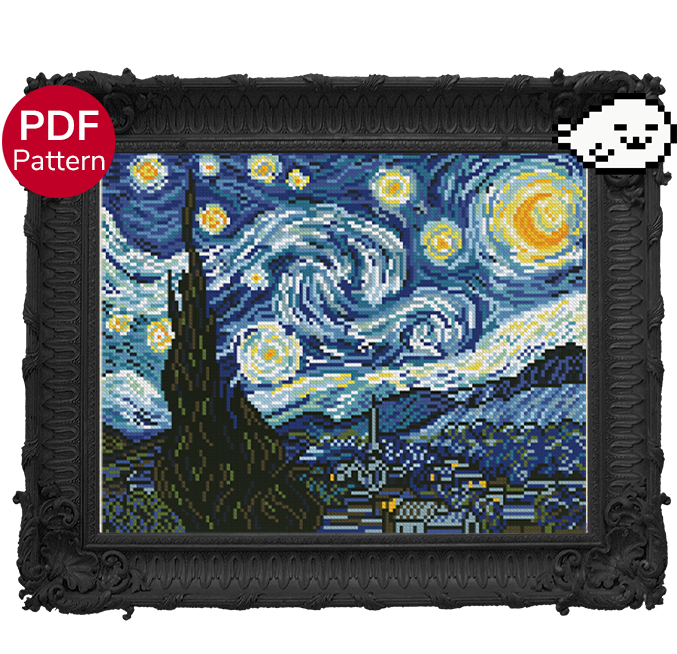 cross stitch pattern of the painting "Starry Night" by Van Gogh