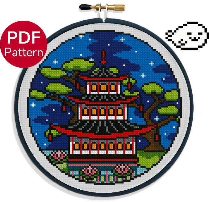 Summer Pagoda Temple - Cross Stitch Pattern