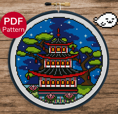 Summer Pagoda Temple - Cross Stitch Pattern