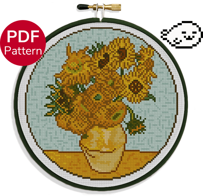 cross stitch pattern of Sunflowers inspired by Van Gogh painting of the same name