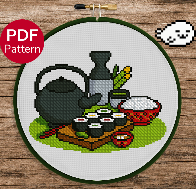 Sushi Roll and Tea - Cross Stitch Pattern