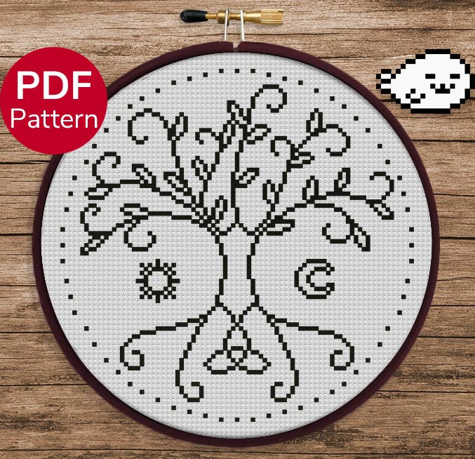 Minimalist Tree of Life - Cross Stitch Pattern - Celtic Cross Stitch - Wiccan Cross Stitch