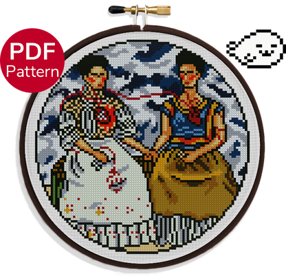 The Two Fridas - Cross Stitch Pattern - Frida Kahlo