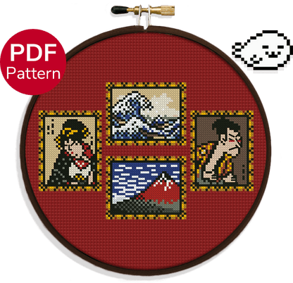 Ukiyo-e Mini Masterpieces - Cross Stitch Pattern - Japan Cross Stitch