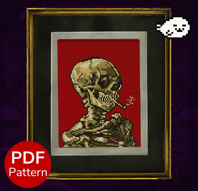 Skull of a Skeleton with Burning Cigarette - Van Gogh - Cross Stitch Pattern