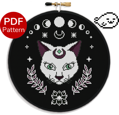 White Mystical Cat - Cross Stitch Pattern