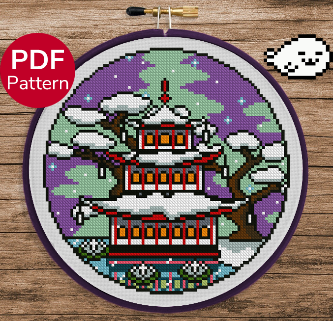 Winter Pagoda Temple - Cross Stitch Pattern